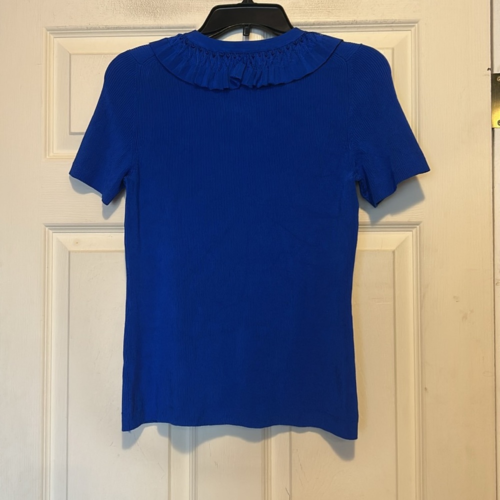 Rachel Roy Blue Ruffle Neck Top Size Small - Picture 6 of 7